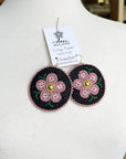 MJ – Boucles d’oreilles Métis à grande fleurs – rose/brun