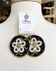 MJ – Boucles d’oreilles Métis à grande fleurs – blanc/noir