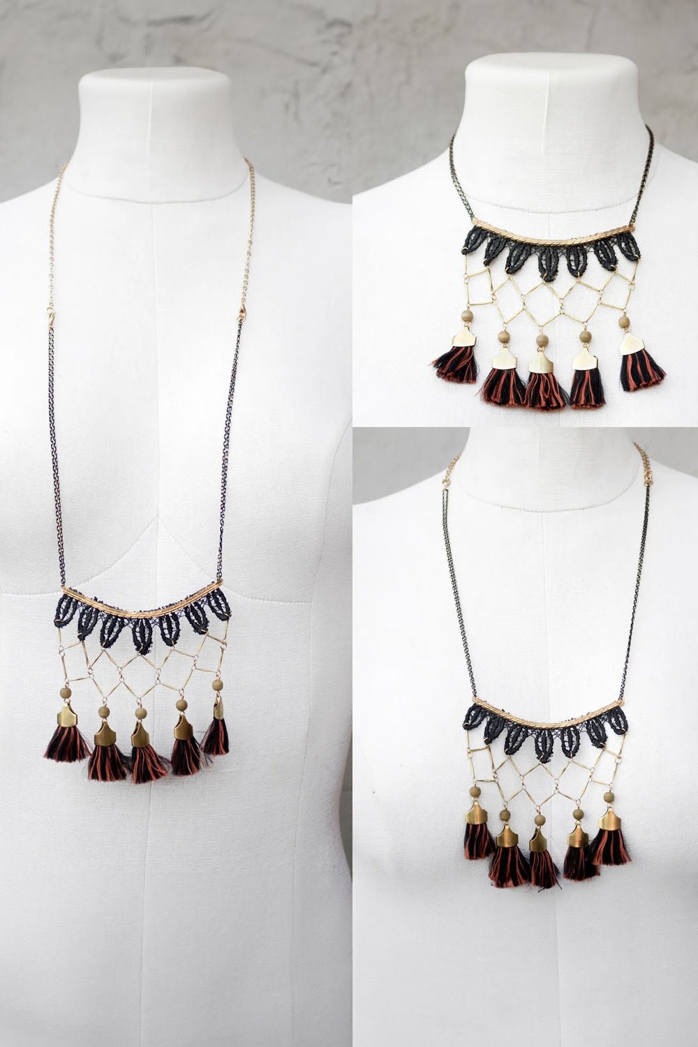 This Ilk - Collier Cali - Pompons noirs et couleur braise