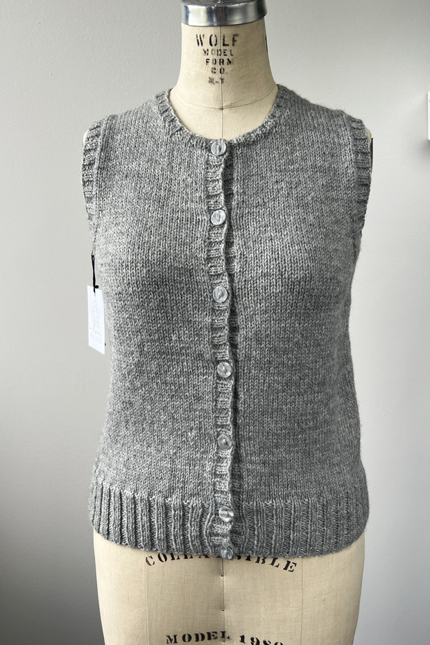 KNITS - Handknit Sweater Vest w/buttons - Light Grey Sparkle S