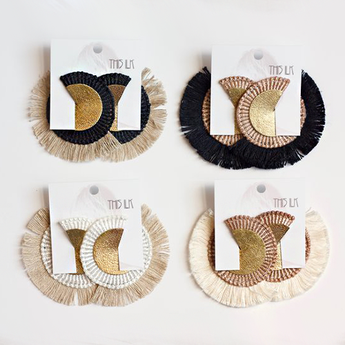 This Ilk - Savannah Earrings- Beige Jute Fringe & Black Lace