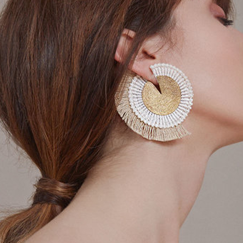 This Ilk - Savannah Earrings- Beige Jute Fringe & Black Lace