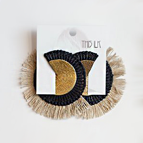 This Ilk - Savannah Earrings- Beige Jute Fringe & Black Lace