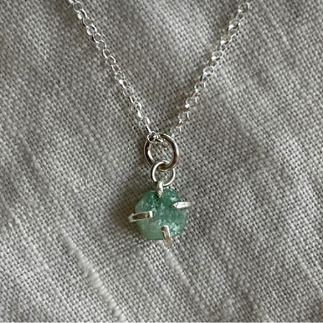 Naked Sage - Mineral Prong Set Raw Stone Necklace (Emerald & Ruby)