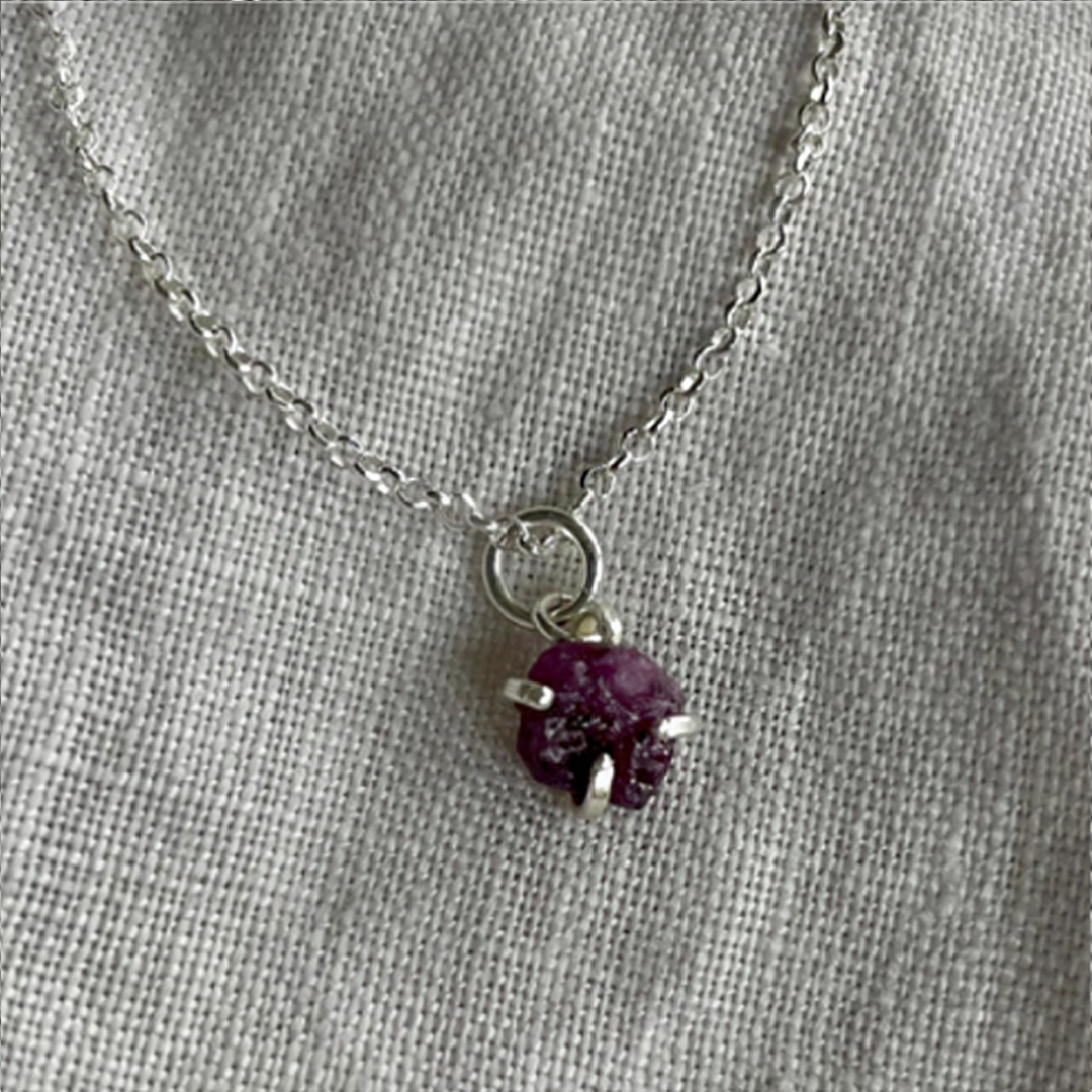 Naked Sage - Mineral Prong Set Raw Stone Necklace (Emerald & Ruby)