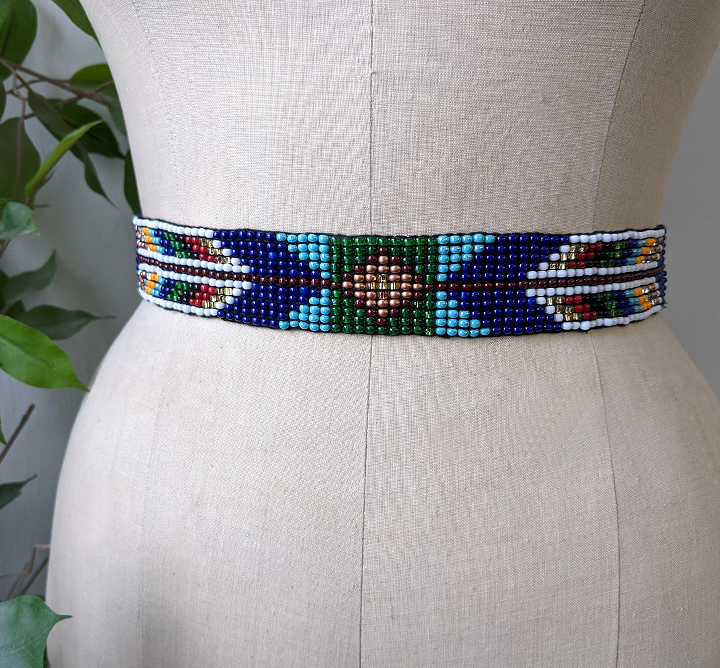 Handmade Beaded Belt Blue Flechee – Anne Mulaire - Main Image