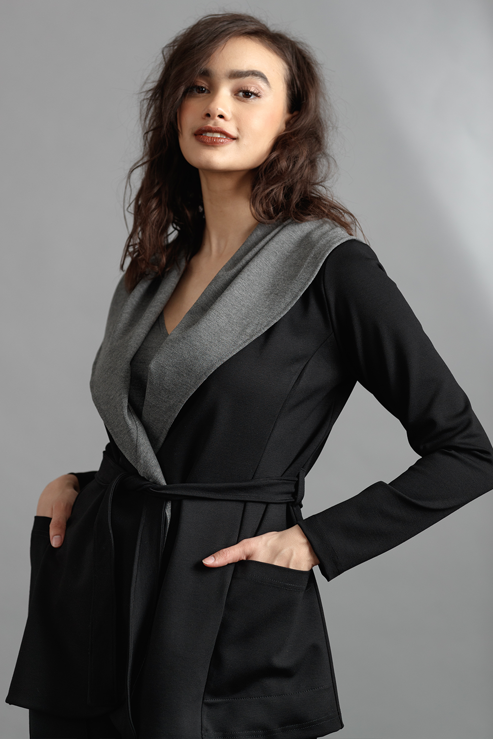 HOODIE Blazer Black Dark Heather Grey L 12 14