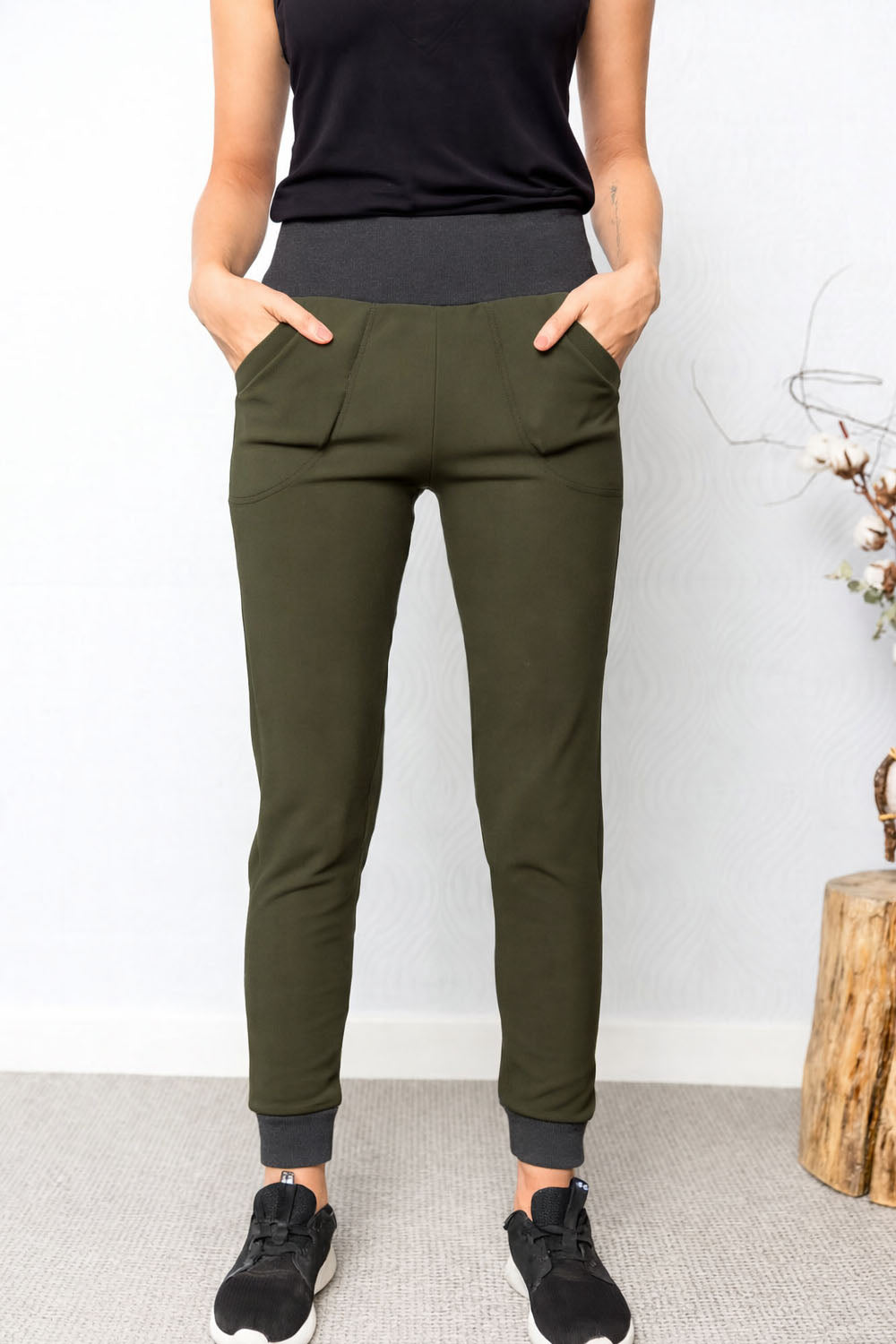 Pantalon Spirit en molleton - Olive/ourlet noir