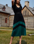 VELORA Dress- Black/ Forest Teal
