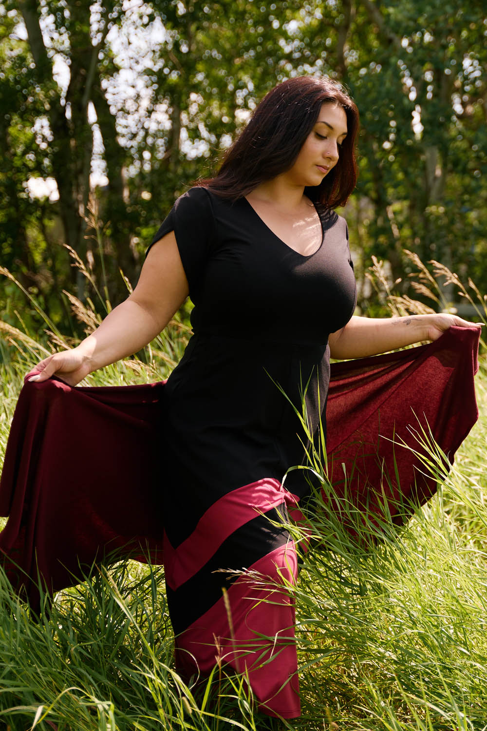 Velora Dress- Black/ Red Wine
