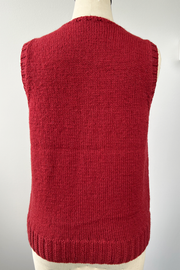 KNITS - Handknit Sweater Vest w/buttons - Burgundy M