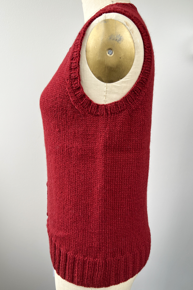 KNITS - Handknit Sweater Vest w/buttons - Burgundy M