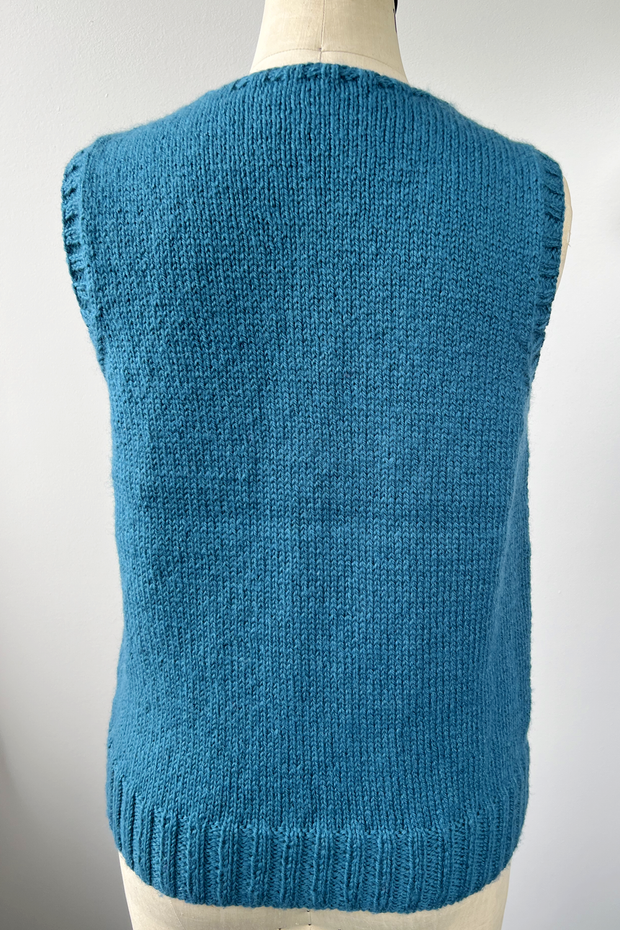 KNITS - Gilet pull tricoté à la main avec boutons - Sarcelle M