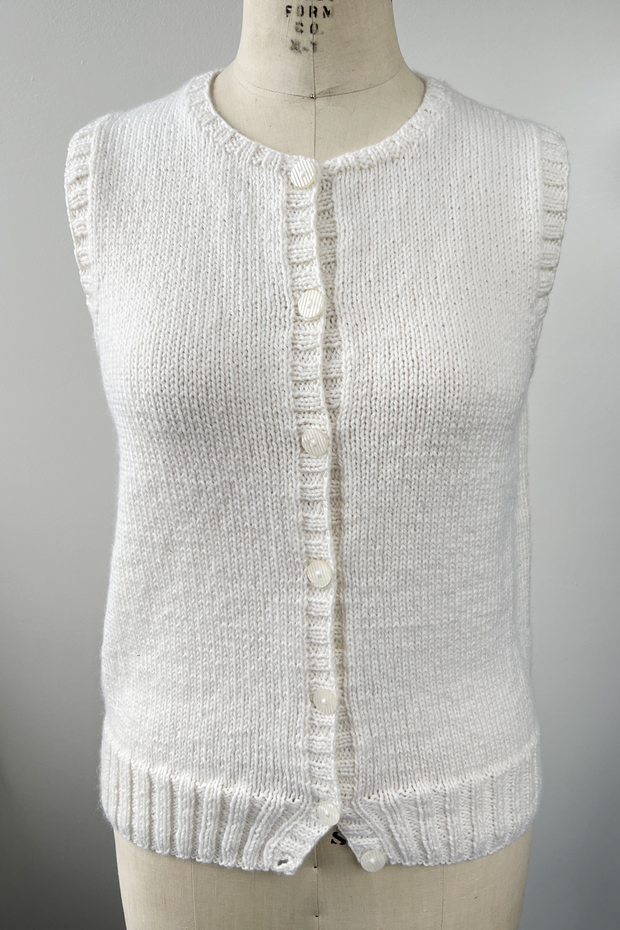 KNITS - Handknit Sweater Vest w/buttons - Winter White M