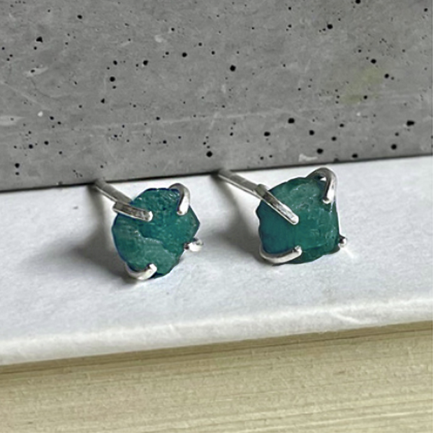 Naked Sage - Mineral Prong Set Raw Stone Studs (Apatite, Emerald & Ruby)