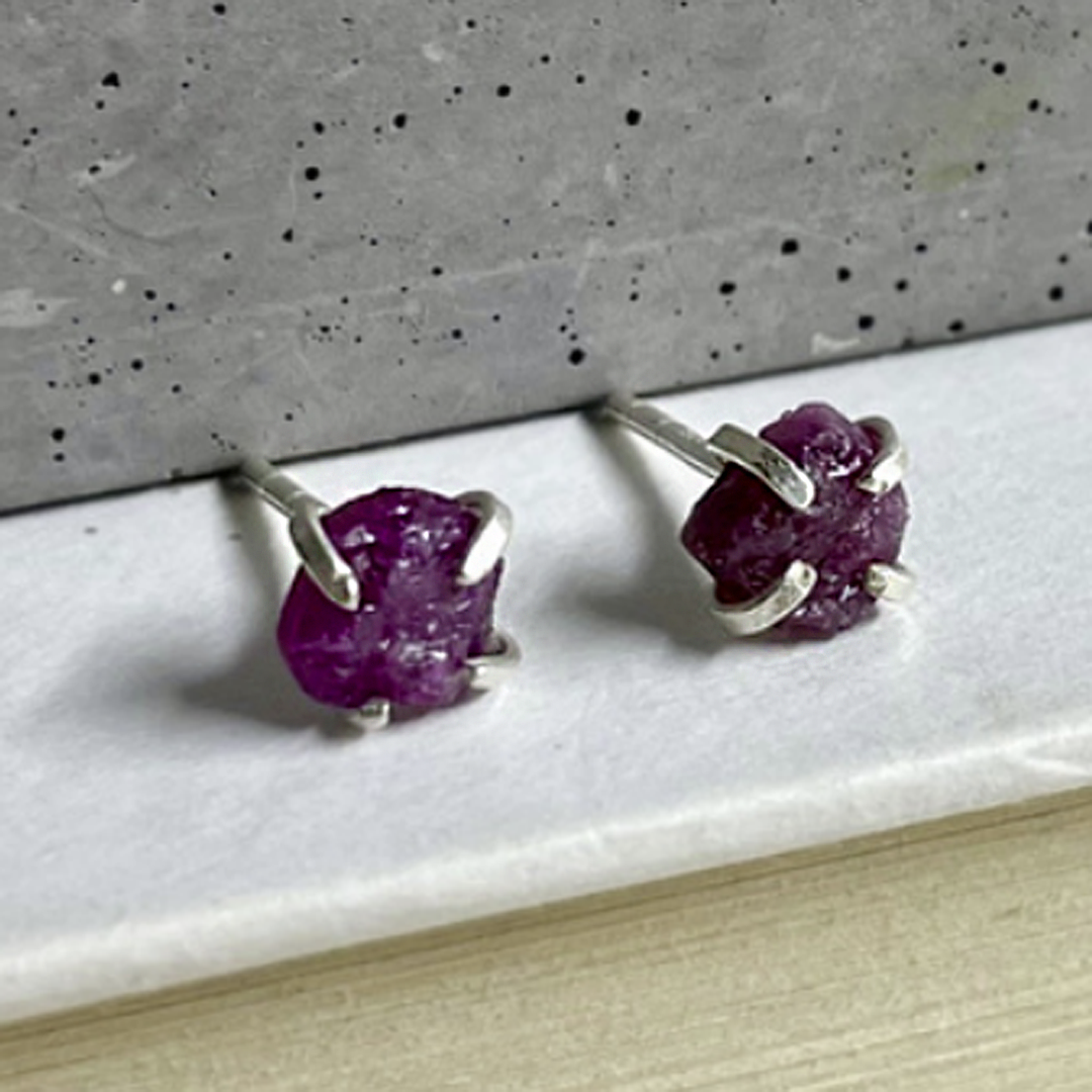 Naked Sage - Mineral Prong Set Raw Stone Studs (Apatite, Emerald &amp; Ruby)